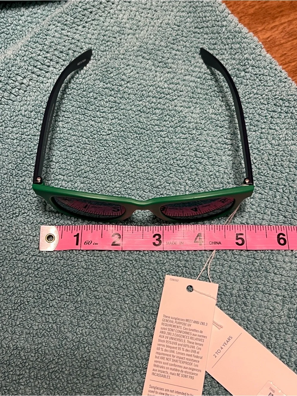 Janie and Jack Kids Rectangular Sunglasses Green Plastic Frame Black Lenses